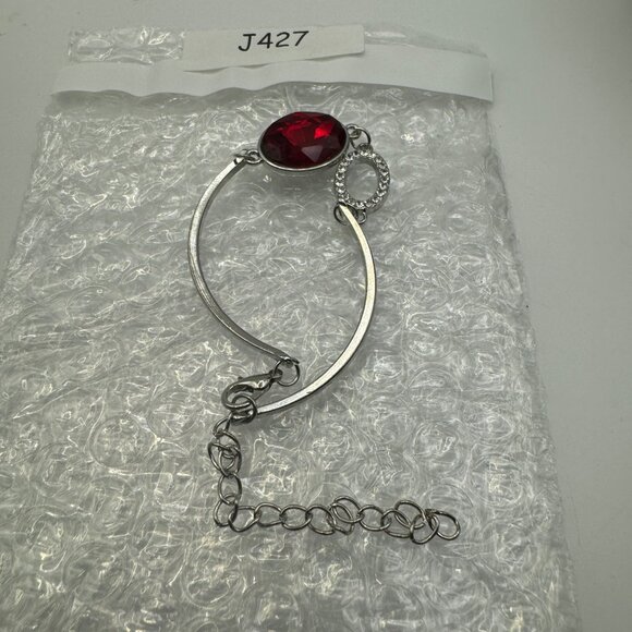 Elegant Red Crystal & Silver Bracelet With Adjustable Chain - Picture 5 of 5